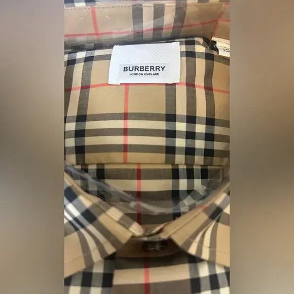 Burberry Tan and Black Button Down Shirt Medium NWT